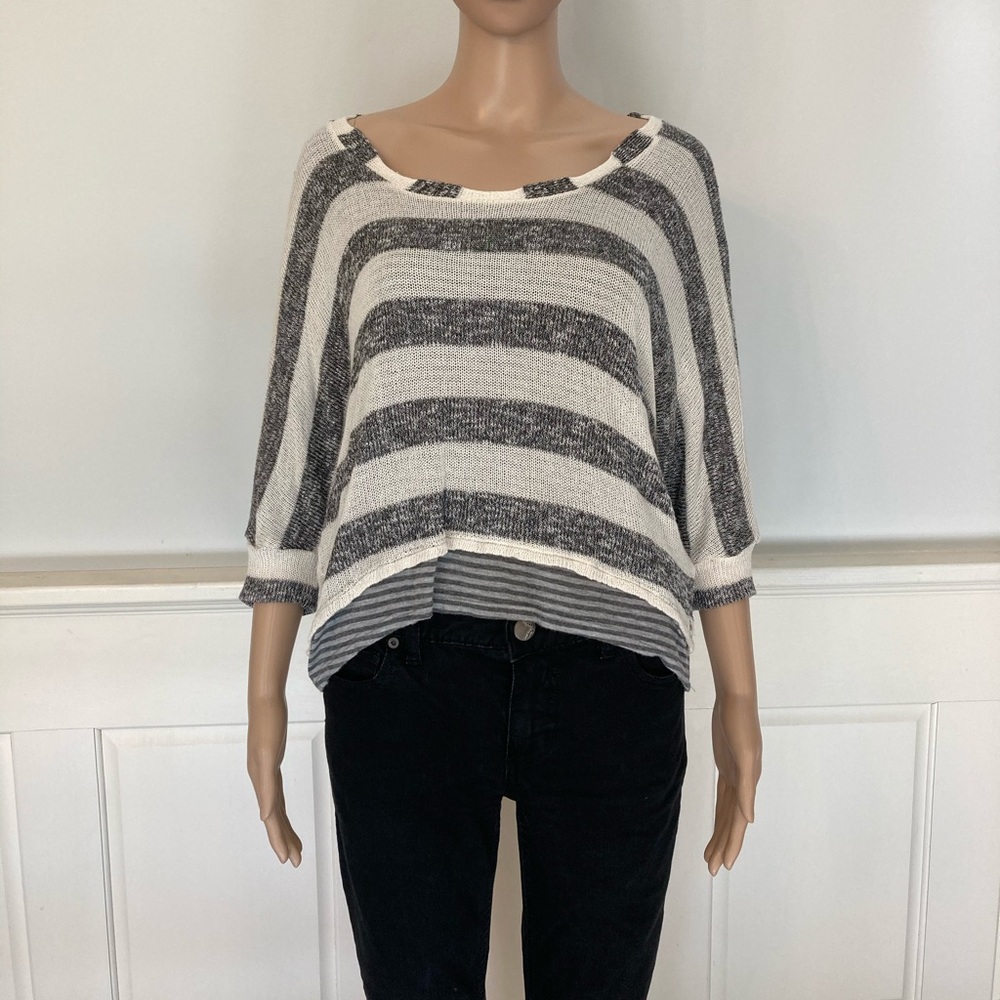 Gray and White Striped Sweater w/ Inner Layer